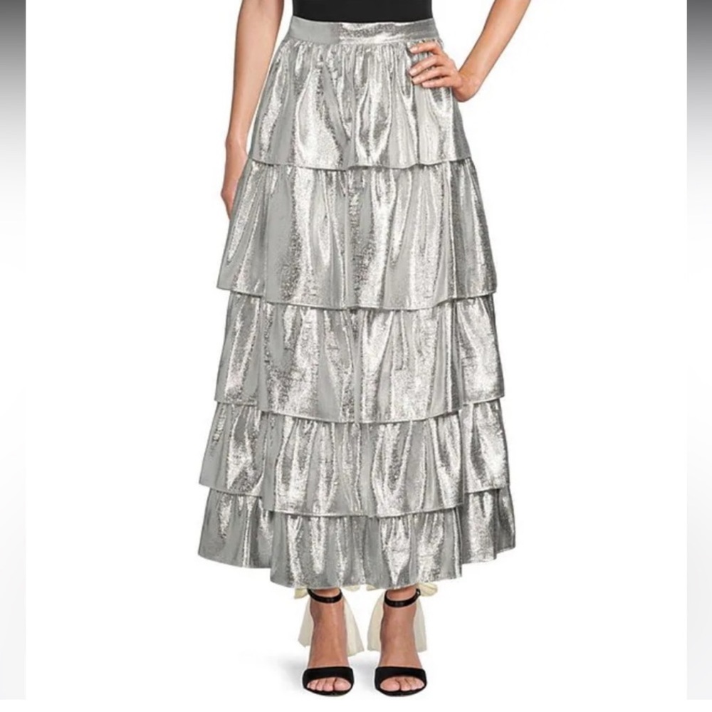 Antonio Melani x Born on Fifth Aurelia Metallic Tiered Ruffle Skirt - Picture 1 of 12